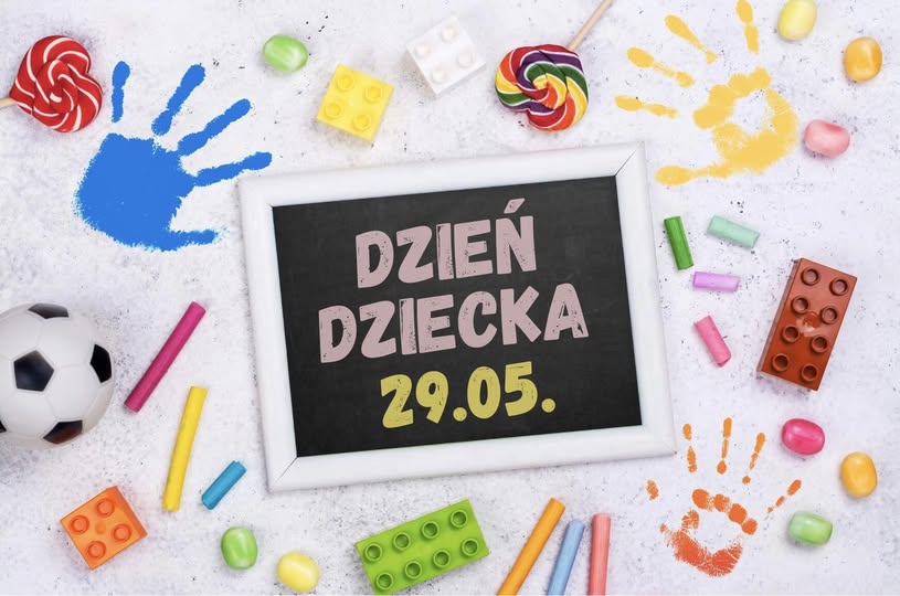 Kolorowa grafika z napisem "Dzień dziecka - 29.05."