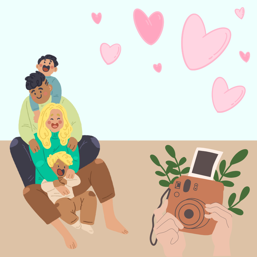 Grafika przedstawiająca rodzinę i aparat 