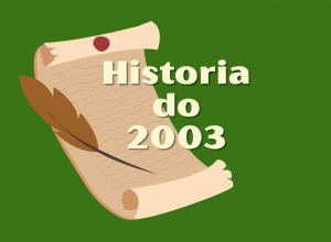 Historia do 2003 na tle pergaminu i ptasiego pióra.