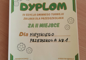 Dyplom dla MP nr 1 za II miejsce.