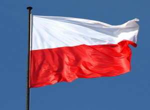 Flaga Polski powiewająca na wietrze.